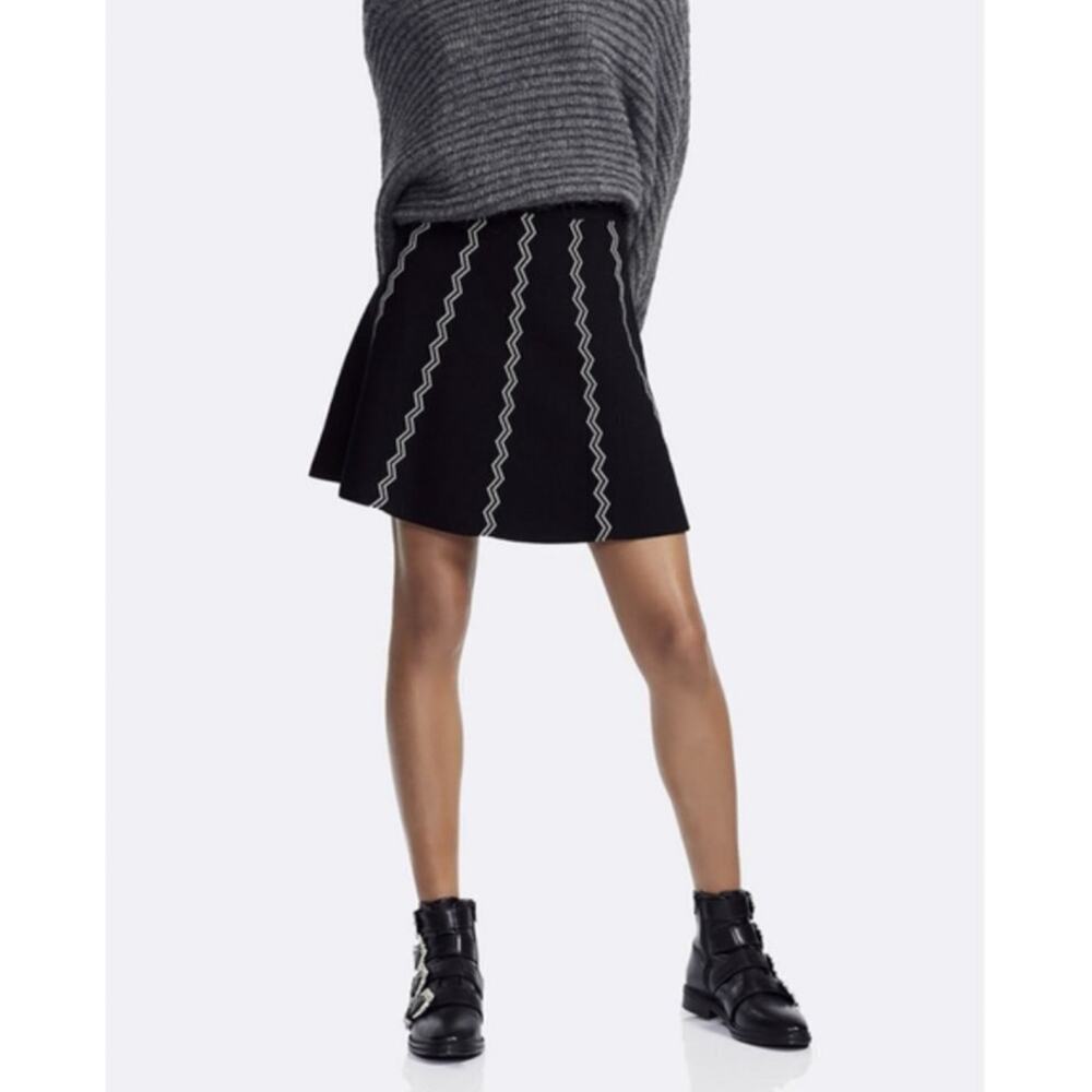 Maje Jigole Jacquard Zig Zag Knit Sweater Skater Skirt Black White M